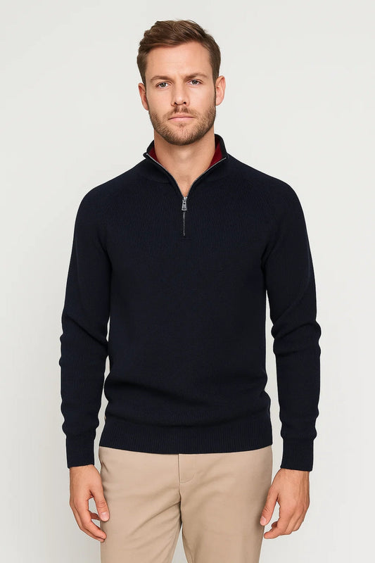 Men's Stylish Ribbed Quarter-Zip Cotton Sweater