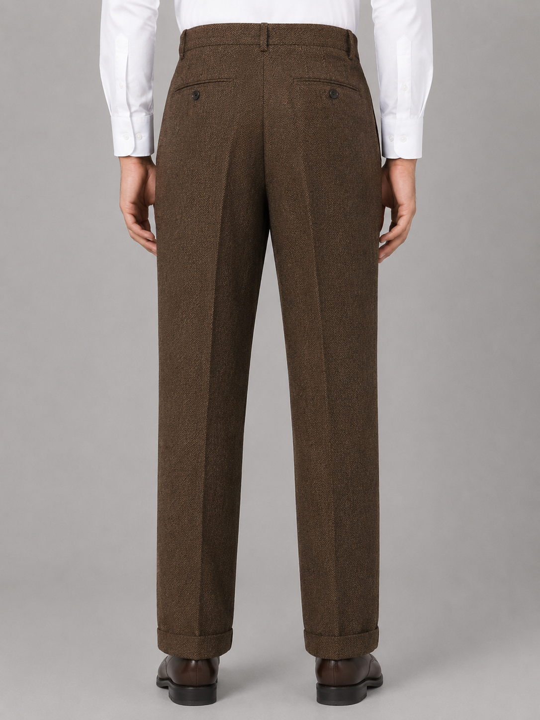 Men's Tailored Herringbone Pleated Straight Leg Trousers
