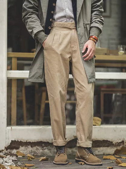 Men's Casual Khaki High Waist Cotton Trousers