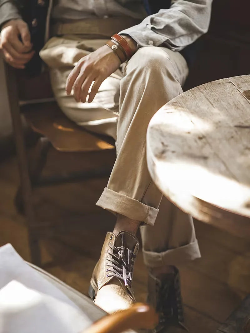 Men's Casual Khaki High Waist Cotton Trousers