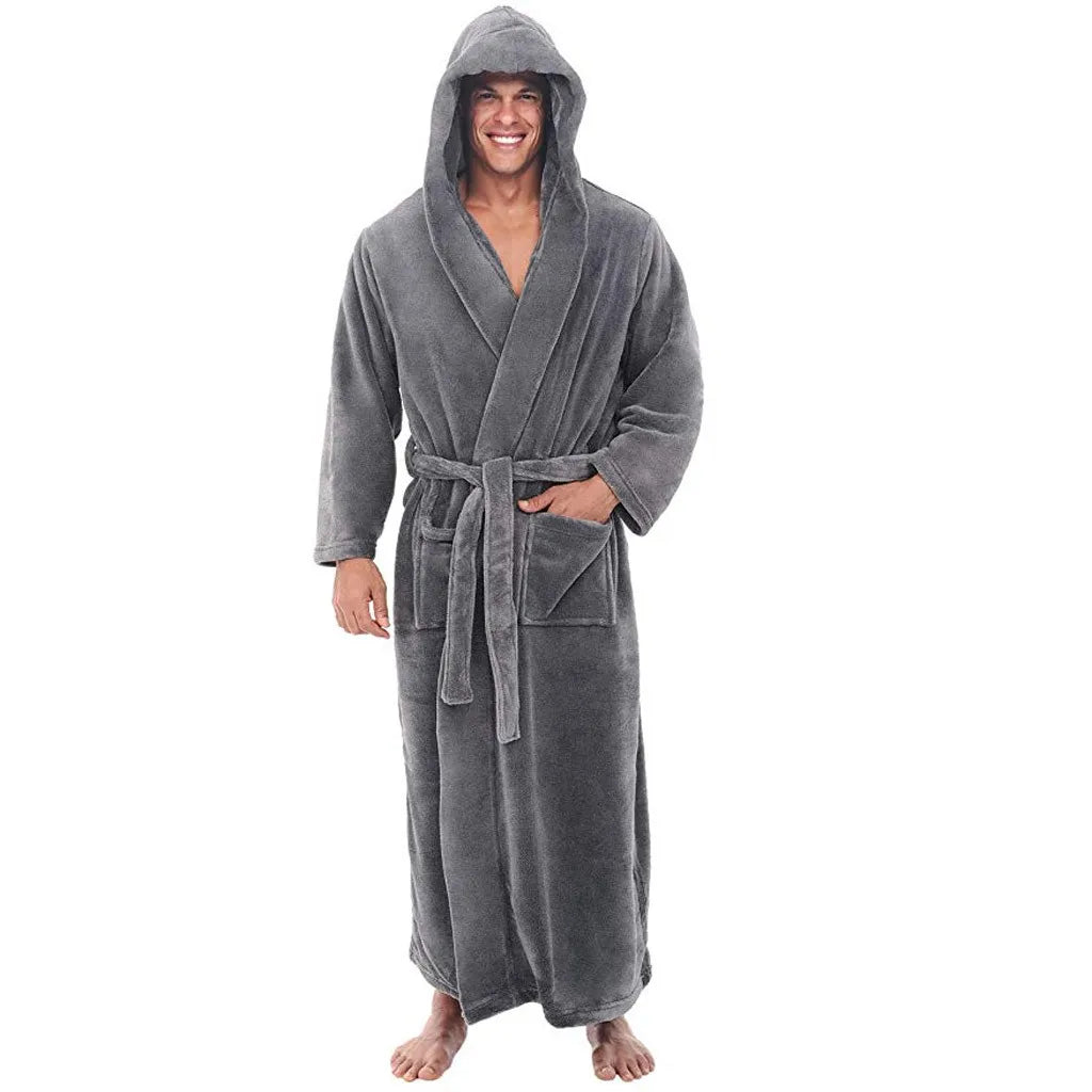 Cozy Fleece Hooded Robe for Men - OutfitLondon