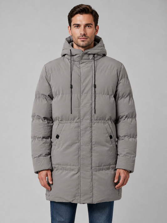 Men's Casual Hooded Padded Longline Parka Jacket