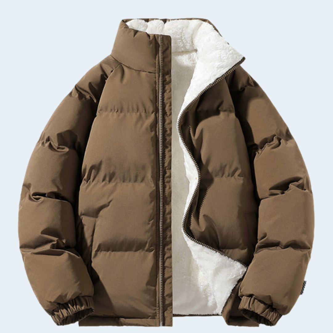 Warm Men's Puffer Coat with Fleece Lining