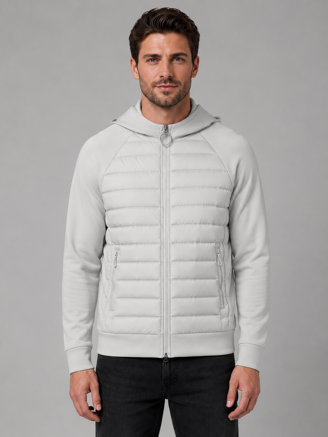 Men's Lightweight Quilted Hooded Jacket with Zip Front