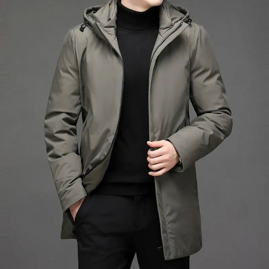 Warm Men's Puffer Coat with Zip and Hood - OutfitLondon