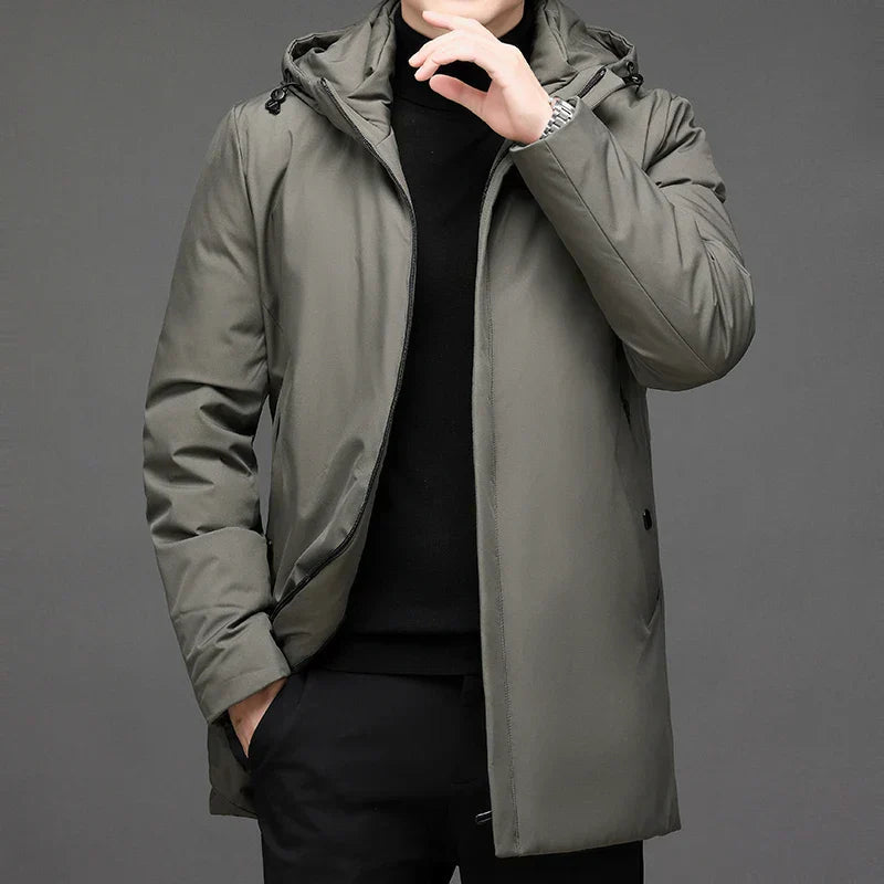 Warm Men's Puffer Coat with Zip and Hood