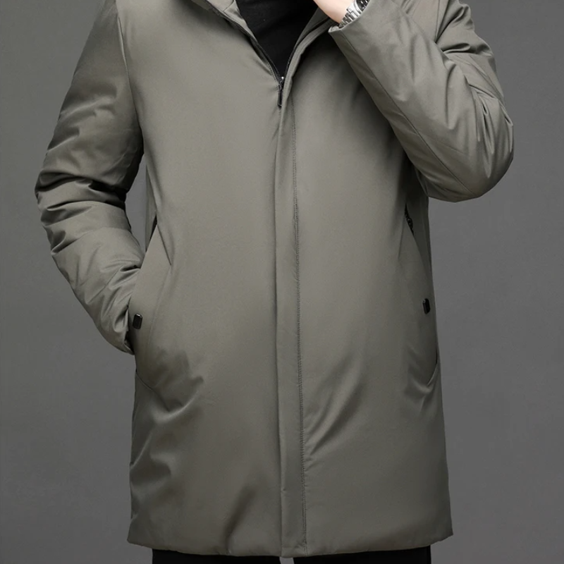 Warm Men's Puffer Coat with Zip and Hood