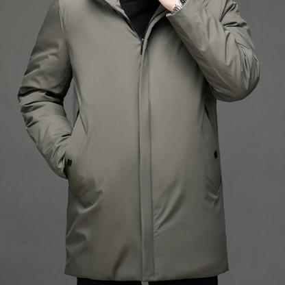 Warm Men's Puffer Coat with Zip and Hood