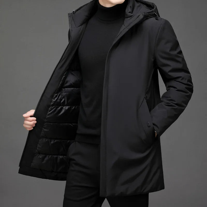 Warm Men's Puffer Coat with Zip and Hood