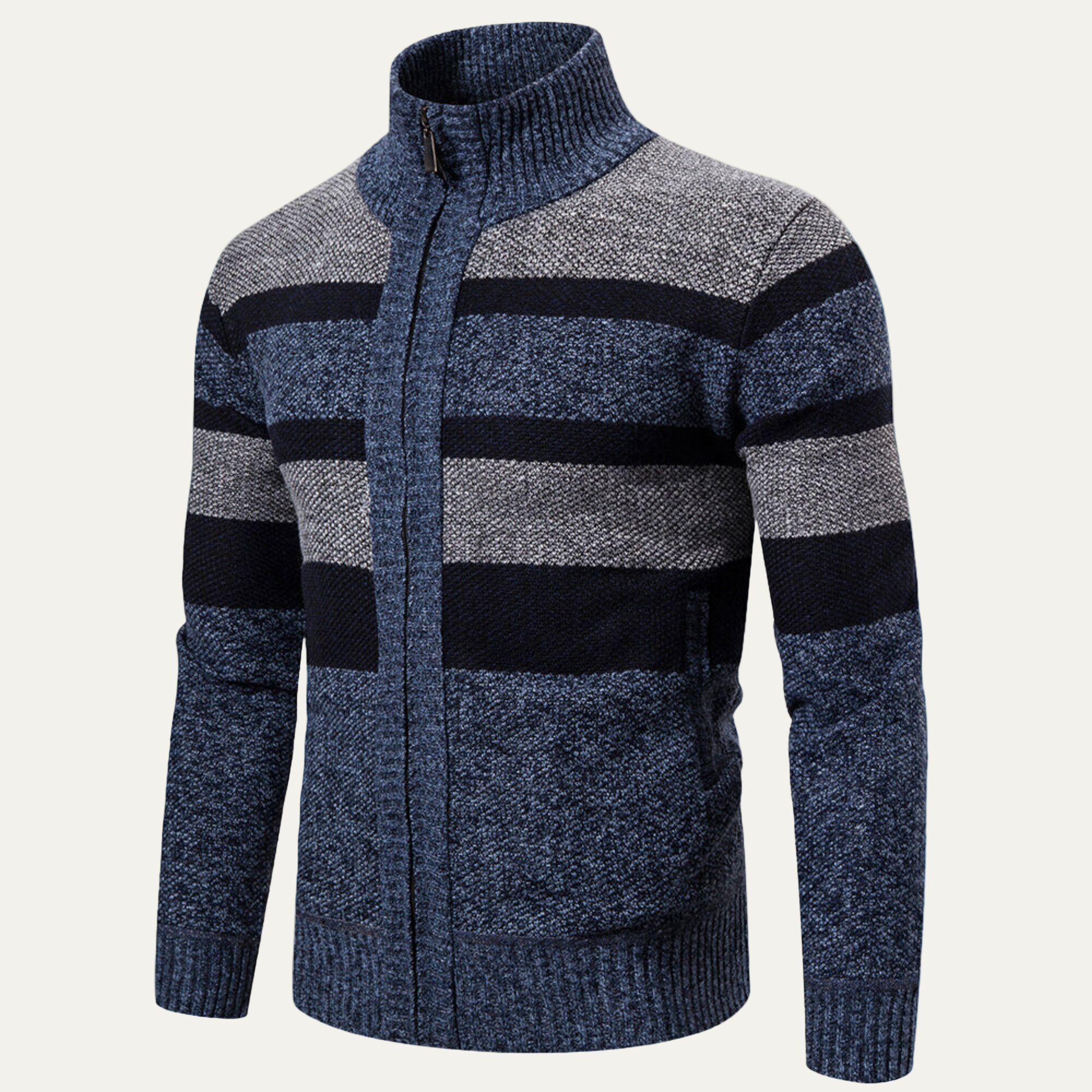 Classic Striped Zip Up Sweater Jacket - OutfitLondon