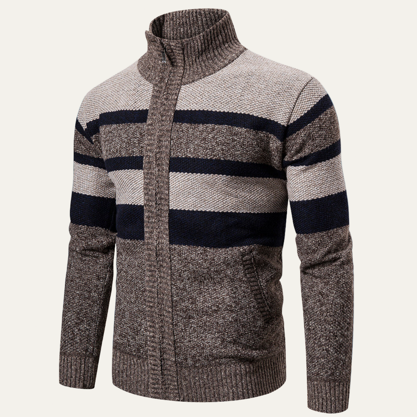 Classic Striped Zip Up Sweater Jacket
