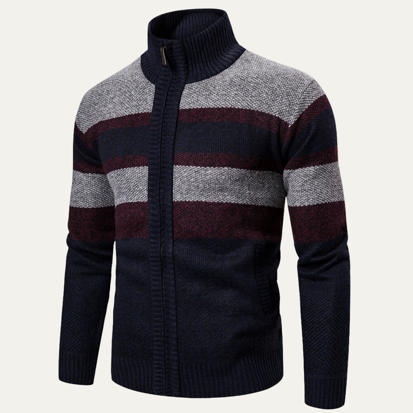 Classic Striped Zip Up Sweater Jacket