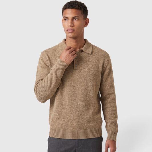 Men's Classic Acrylic Blend Knitted Polo Sweater with Long Sleeves