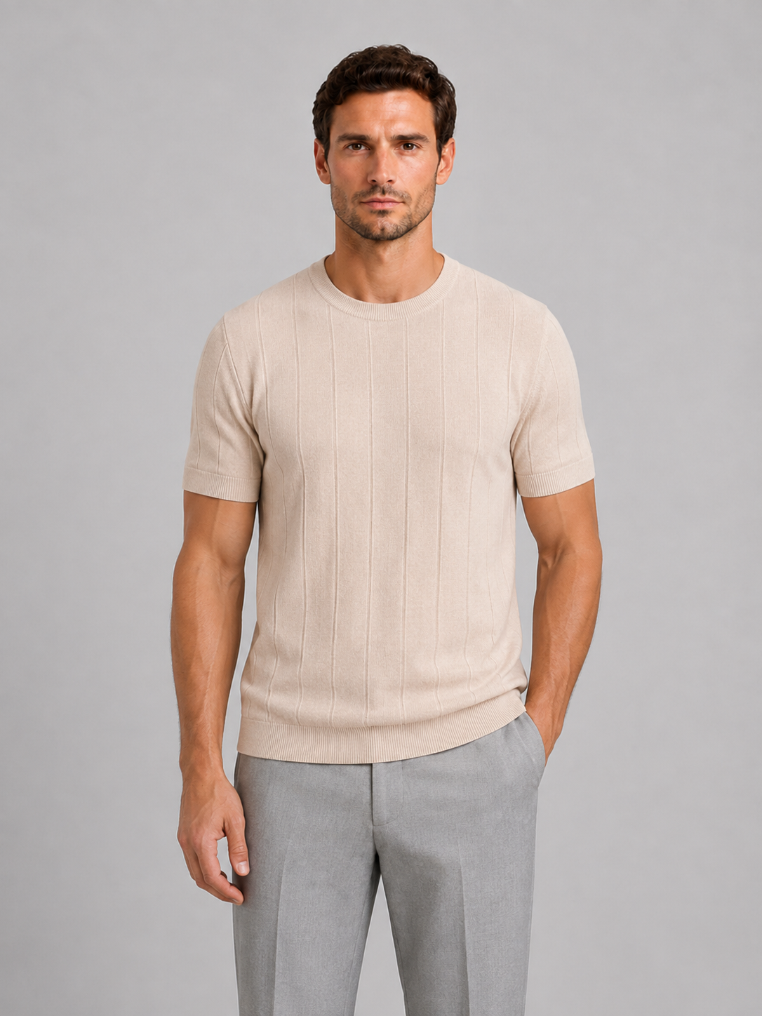 Men's Casual Knitted Cotton Short Sleeve Crew Neck T-Shirt