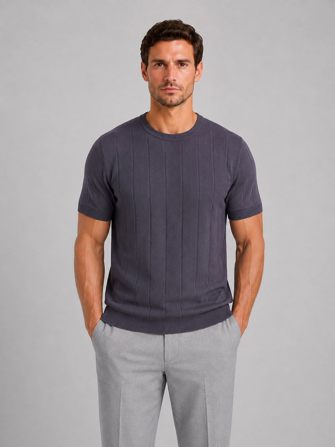 Men's Casual Knitted Cotton Short Sleeve Crew Neck T-Shirt