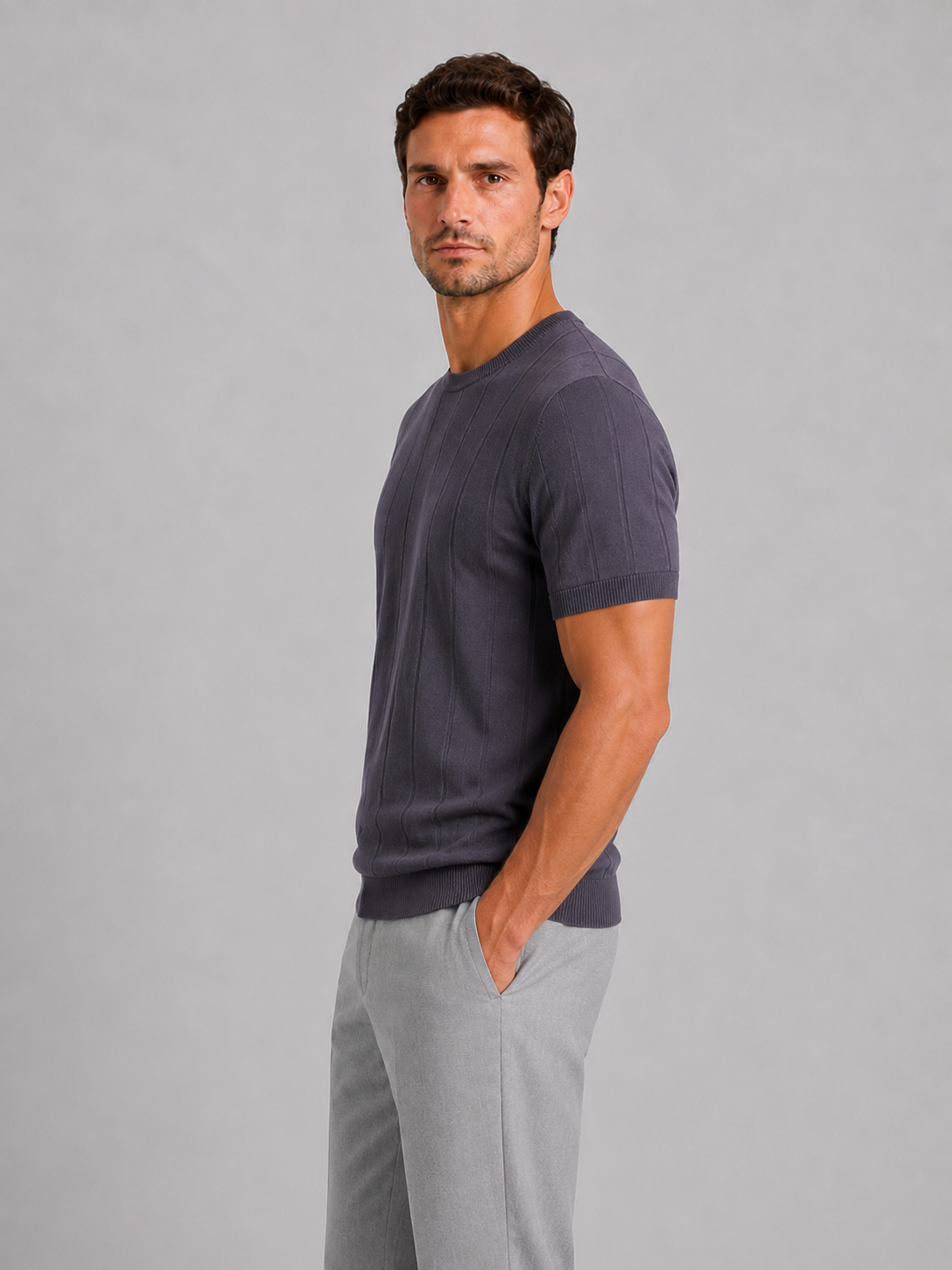 Men's Casual Knitted Cotton Short Sleeve Crew Neck T-Shirt