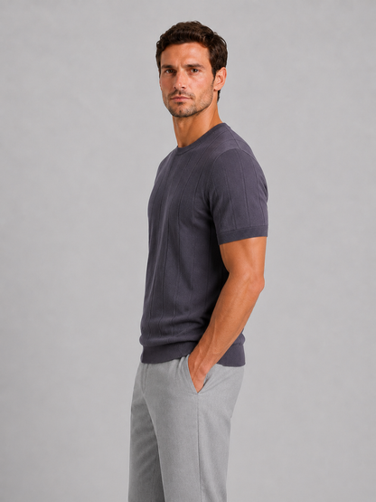 Men's Casual Knitted Cotton Short Sleeve Crew Neck T-Shirt