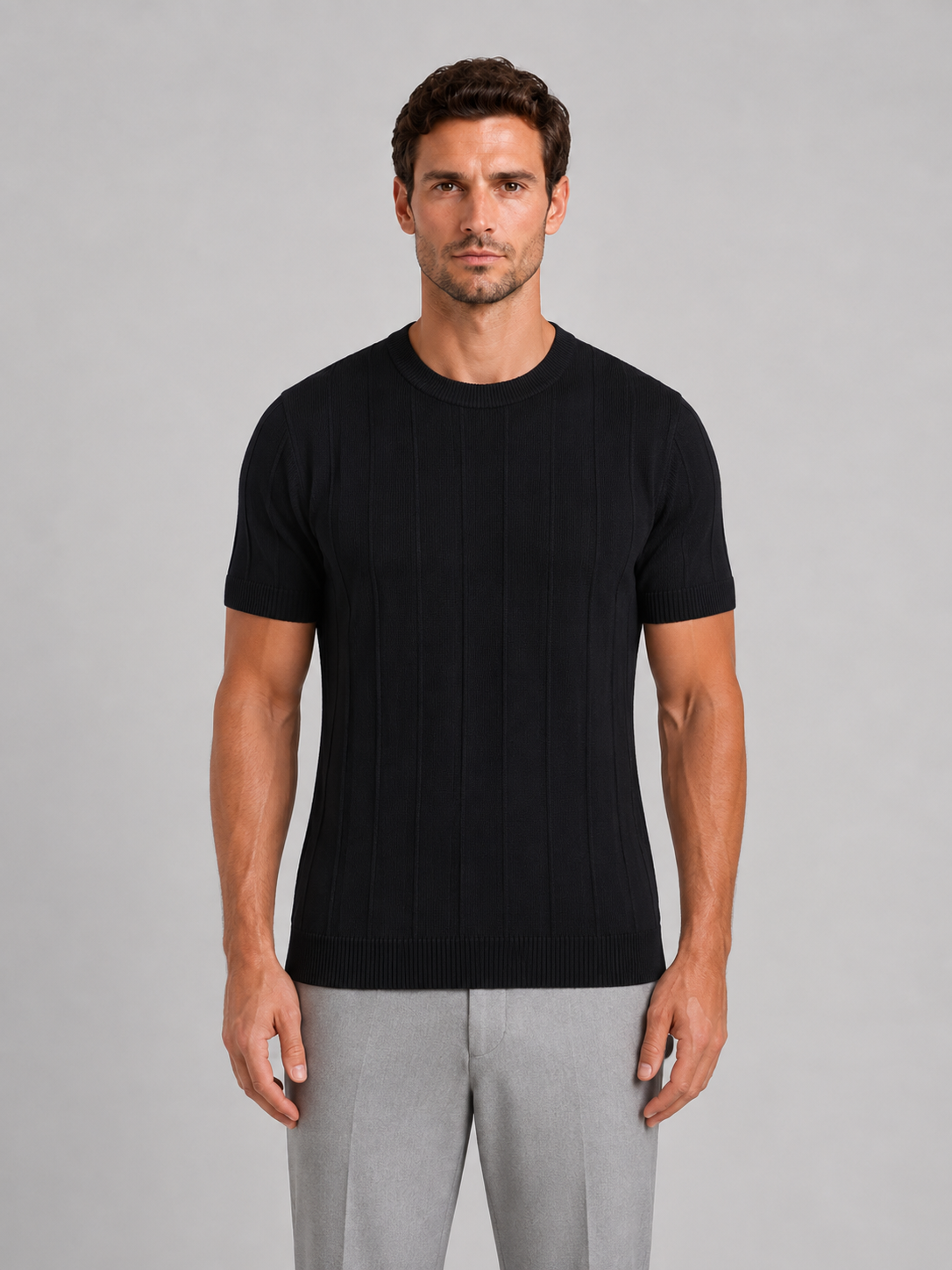 Men's Casual Knitted Cotton Short Sleeve Crew Neck T-Shirt