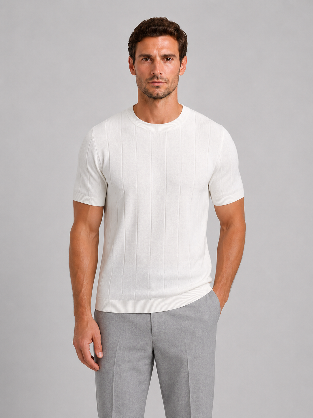 Men's Casual Knitted Cotton Short Sleeve Crew Neck T-Shirt