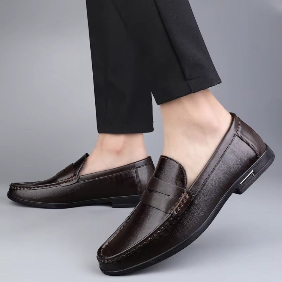 Classic Brown Slip On Dress Shoes