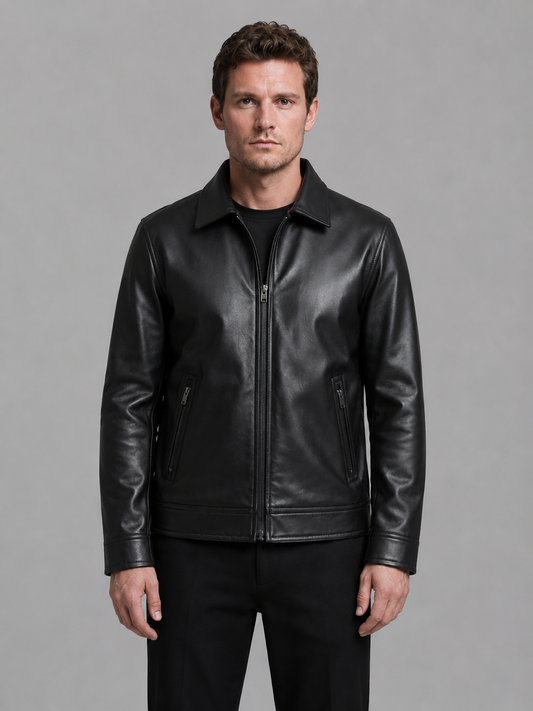 Men's Classic Leather Look Jacket with Zip Pockets