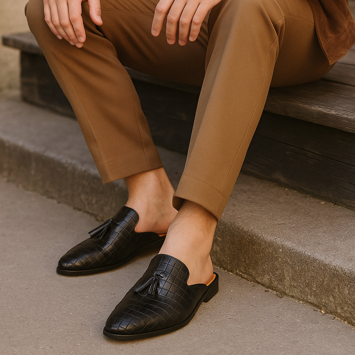 Men's Leather Slide Mule Shoes