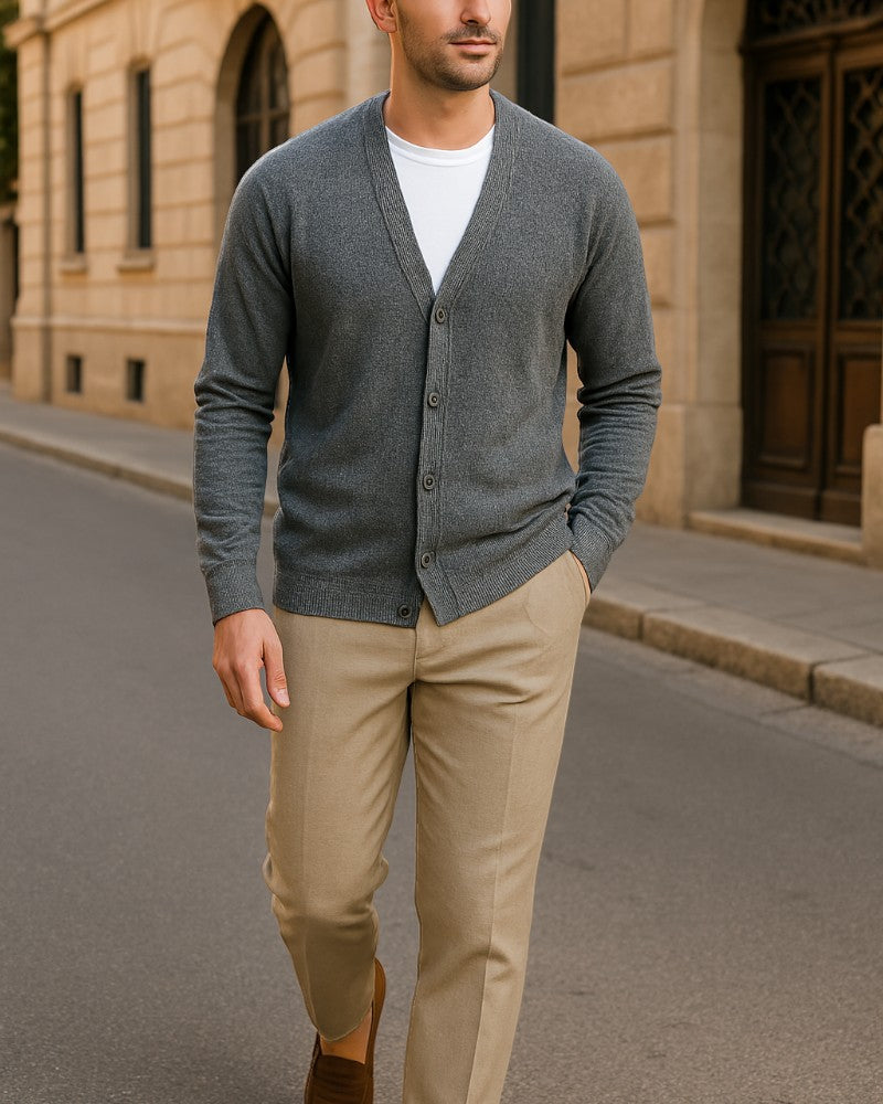 Soft Crew Neck Button Cardigan For Men