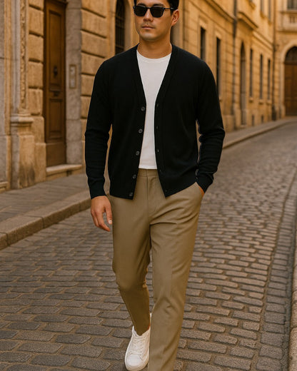 Soft Crew Neck Button Cardigan For Men