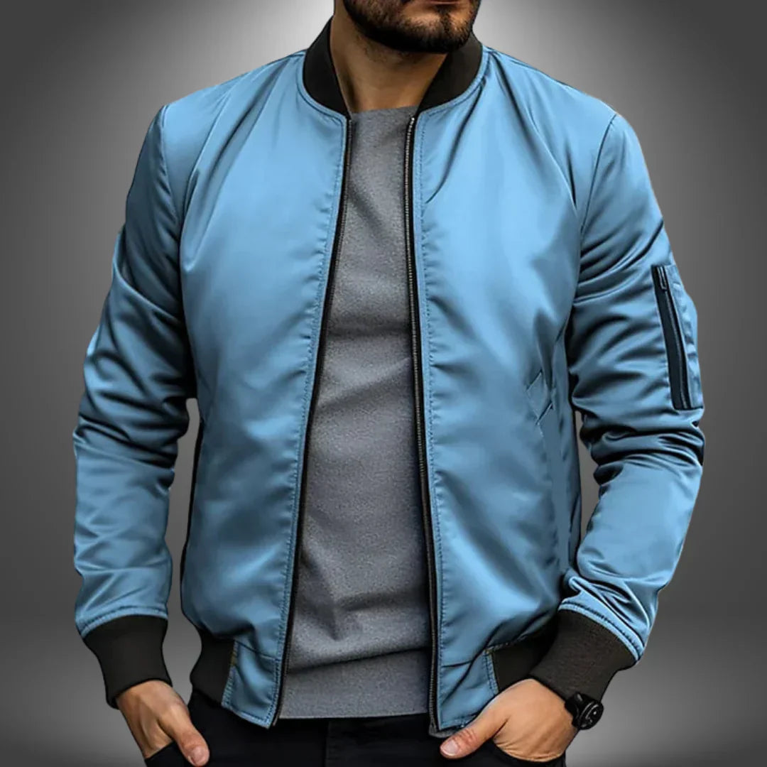 Slim Men's Water Resistant Bomber Jacket with Zip Pockets