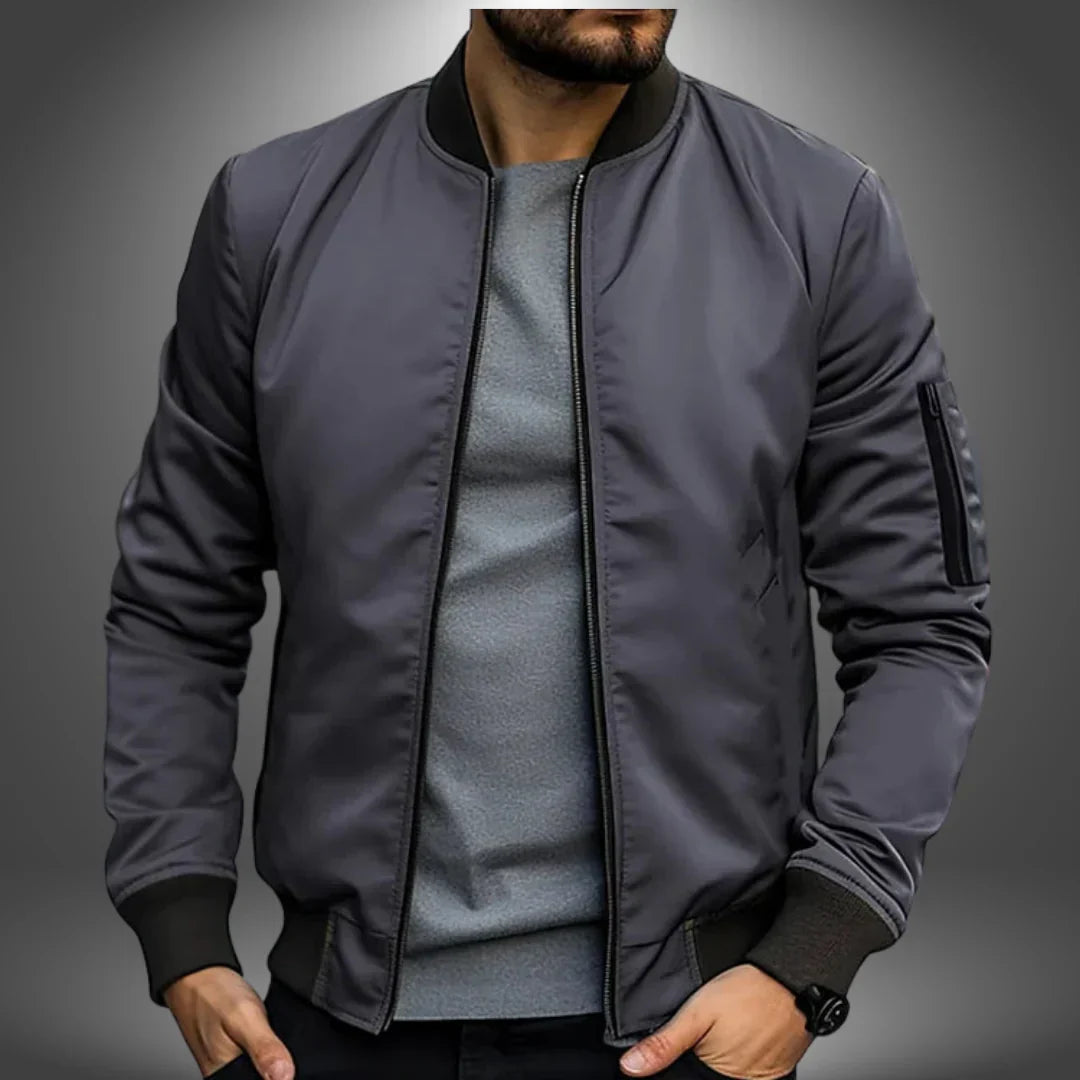 Slim Men's Water Resistant Bomber Jacket with Zip Pockets