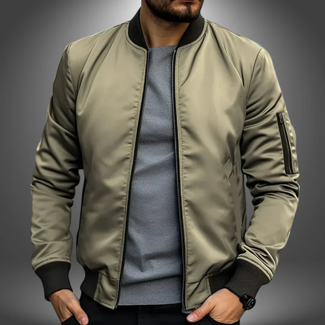 Slim Men's Water Resistant Bomber Jacket with Zip Pockets