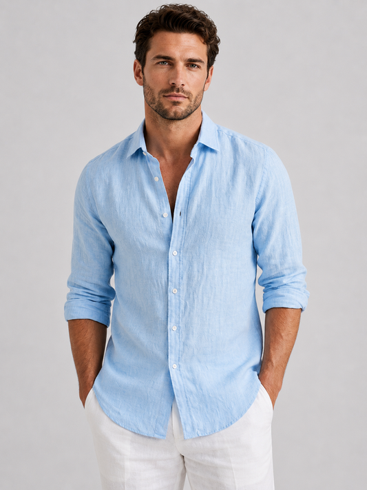 Men's Casual Linen Look Relaxed Fit Button-Up Shirt