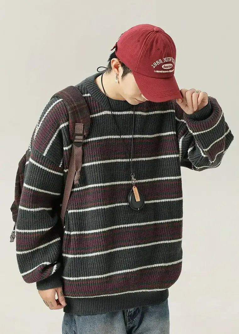 Big Comfy Horizontal Stripe Pullover Sweater - OutfitLondon