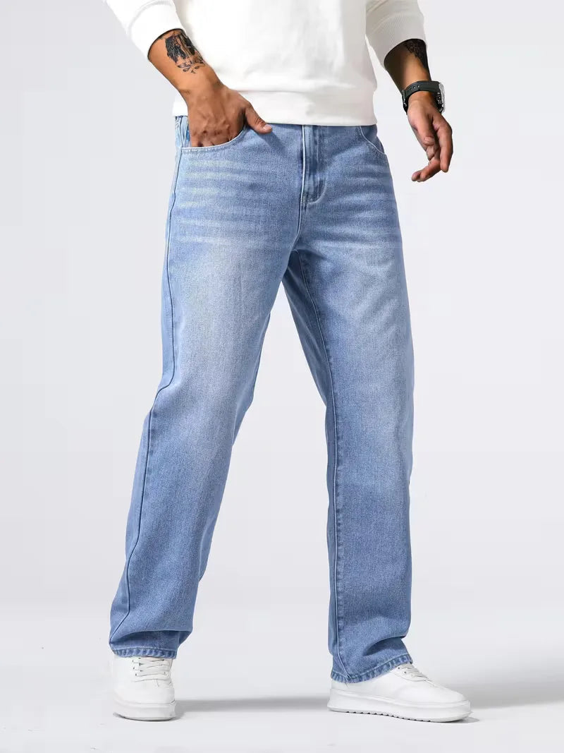 Men's Casual Loose Fit Straight Leg Denim Jeans