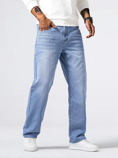 Men's Casual Loose Fit Straight Leg Denim Jeans