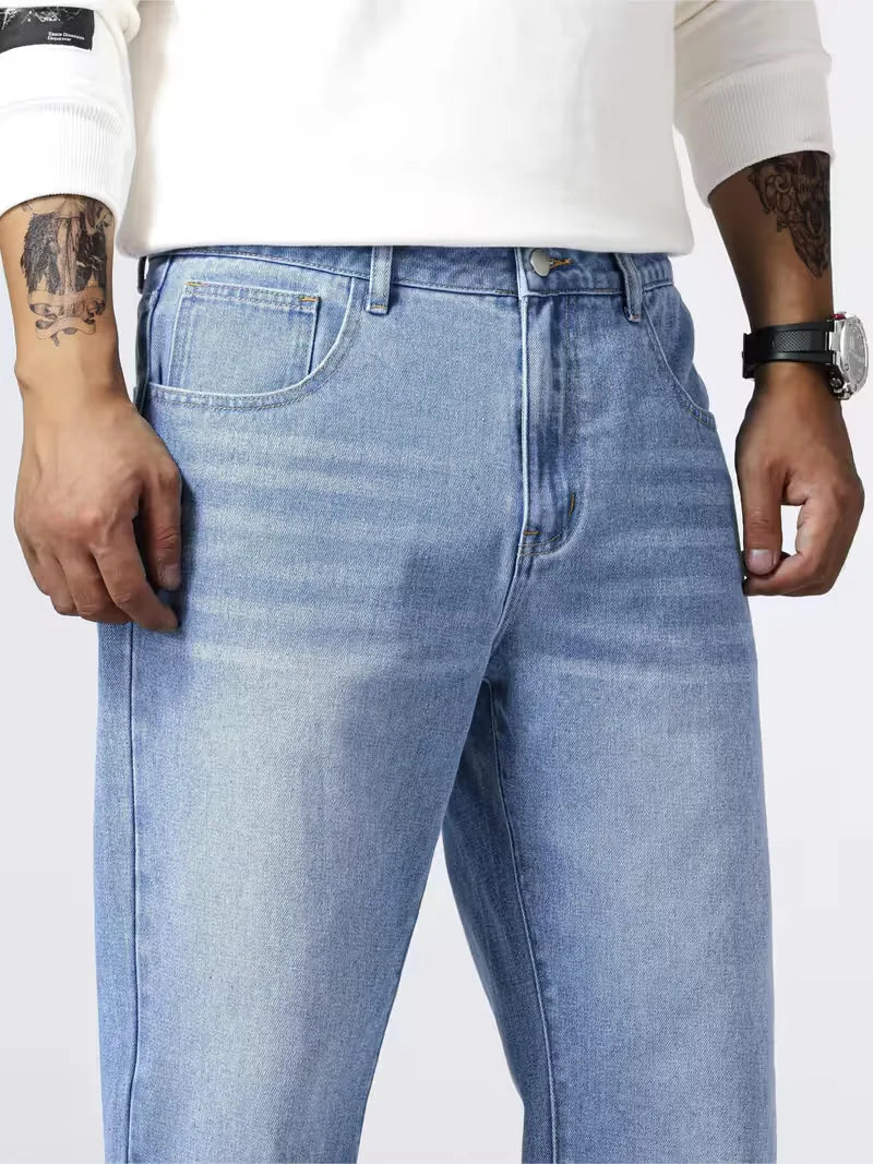Men's Casual Loose Fit Straight Leg Denim Jeans