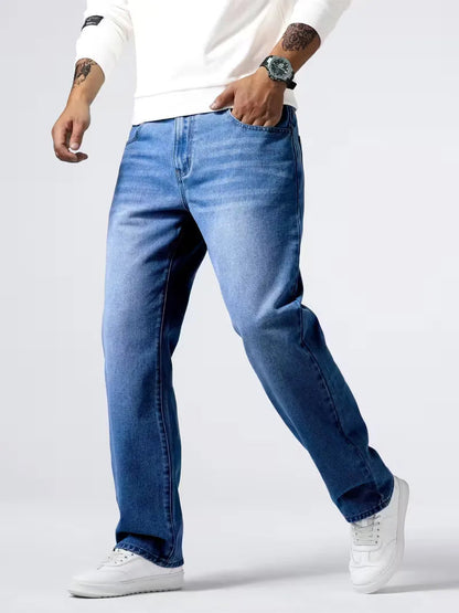 Men's Casual Loose Fit Straight Leg Denim Jeans with Five Pockets