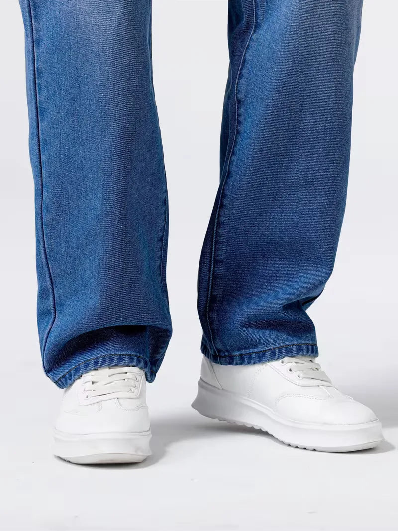 Men's Casual Loose Fit Straight Leg Denim Jeans with Five Pockets