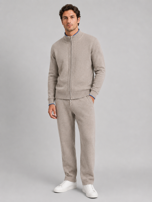 Men's Casual Merino Wool Zip-Up Knit Lounge Set