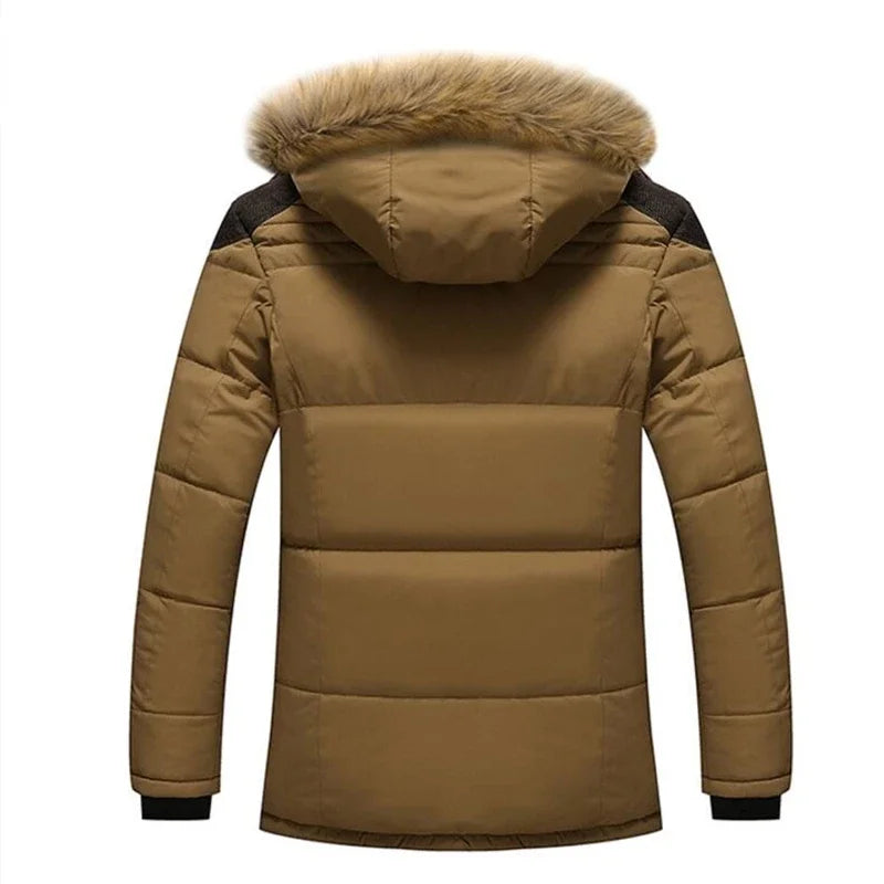 Warm Mens Long Coat with Fleece Hood