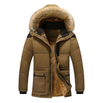 Warm Mens Long Coat with Fleece Hood