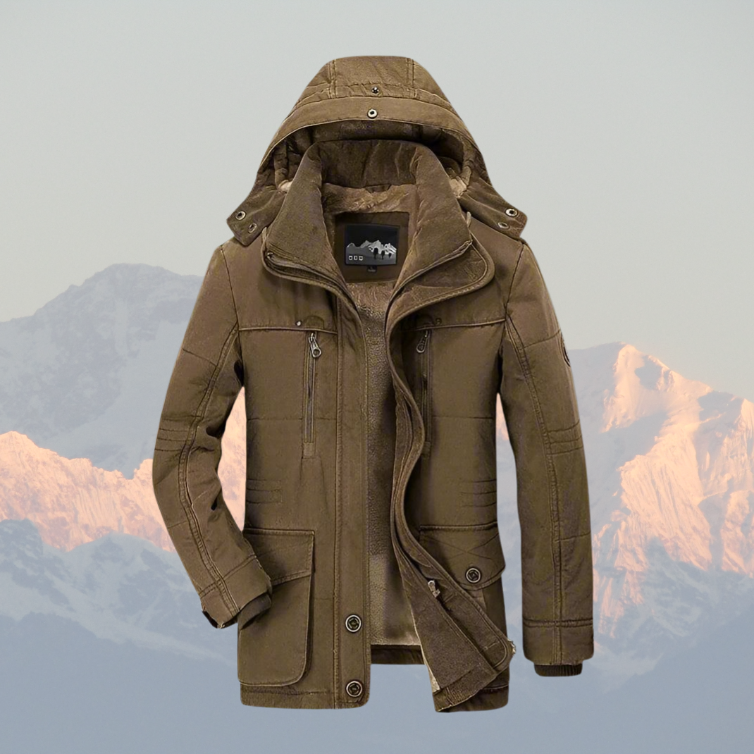 Warm Men's Parka Coat with Faux Fur Inside