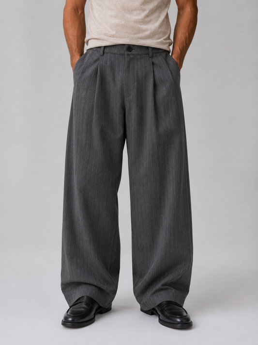 Men's Classic Pinstripe Wide Leg Tailored Trousers