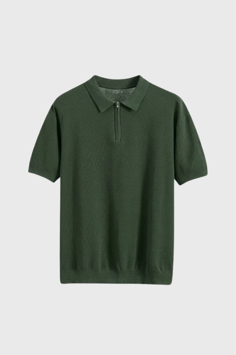 Men's Casual Knit Zipper Polo Shirt