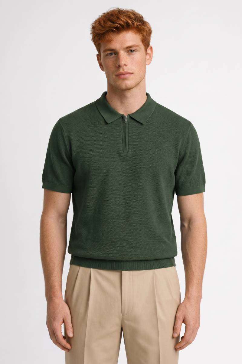 Men's Casual Knit Zipper Polo Shirt