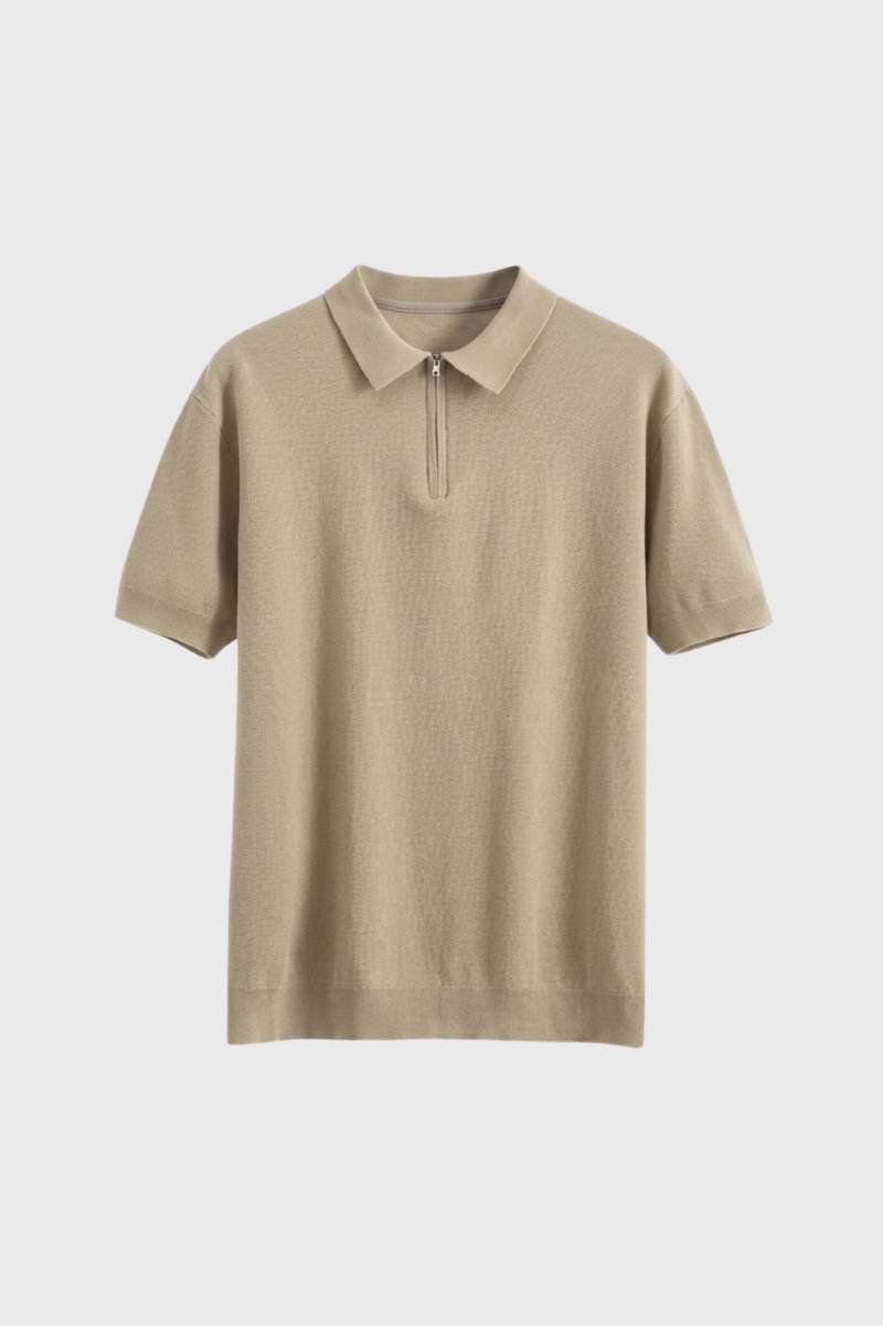 Men's Casual Knit Zipper Polo Shirt