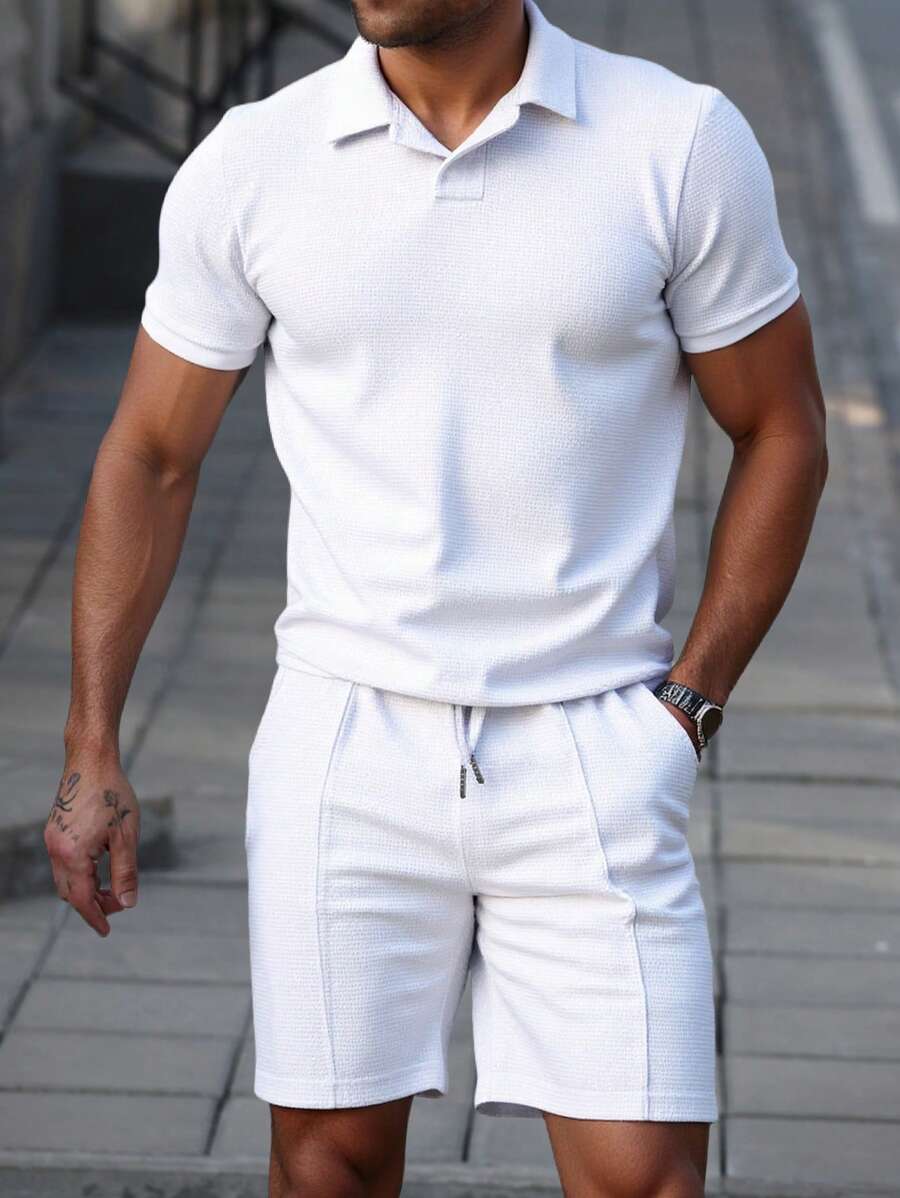 Men's Casual Cotton Polo Shirt and Shorts Set