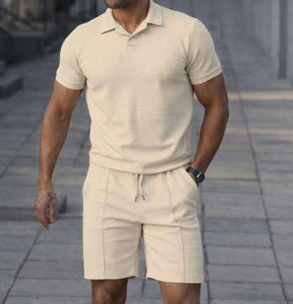 Men's Casual Cotton Polo Shirt and Shorts Set