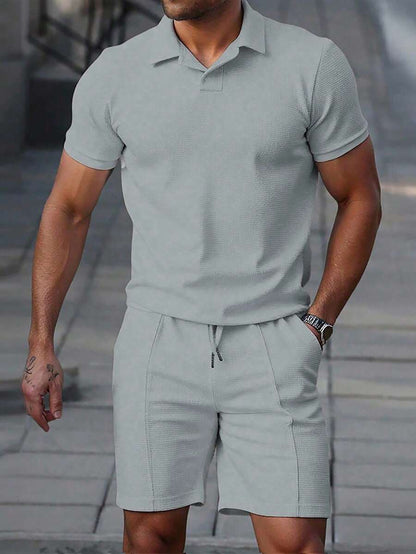 Men's Casual Cotton Polo Shirt and Shorts Set