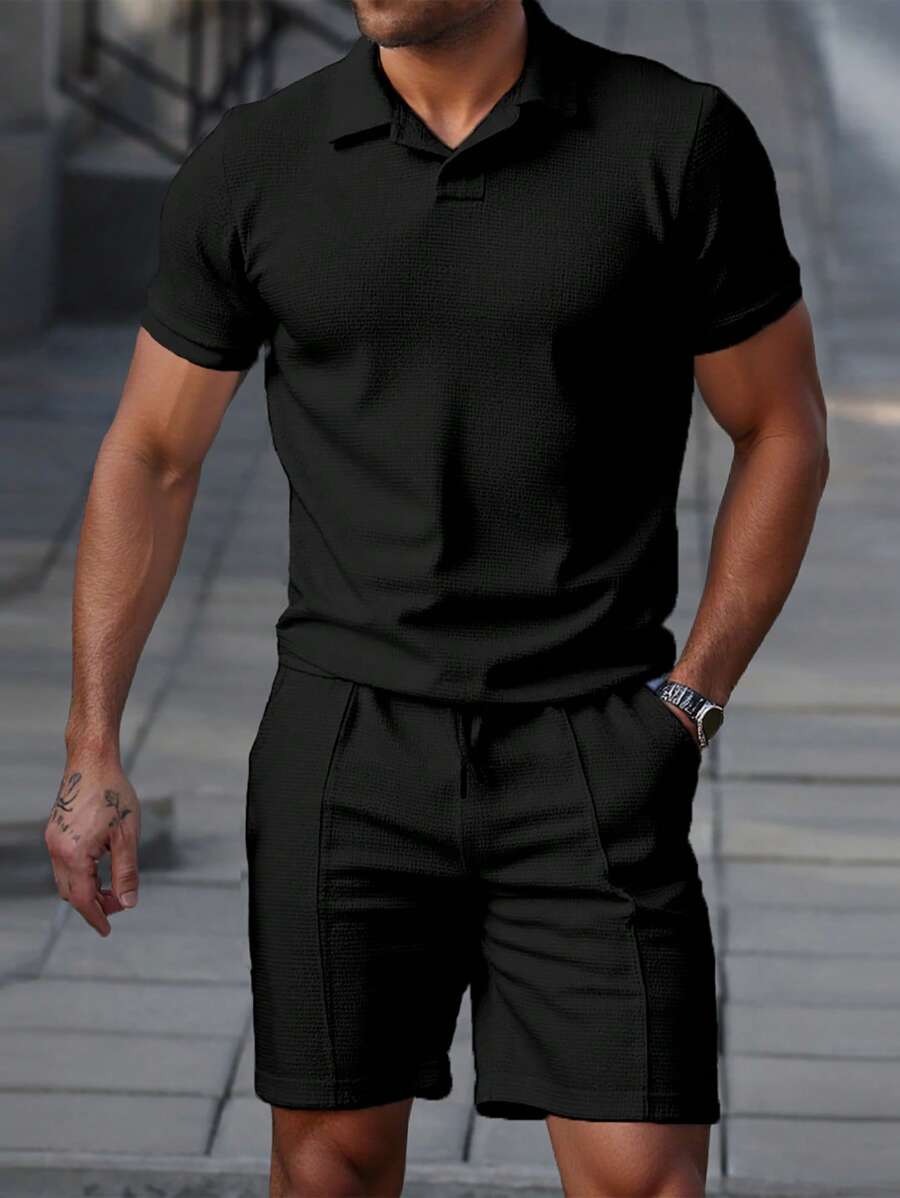 Men's Casual Cotton Polo Shirt and Shorts Set